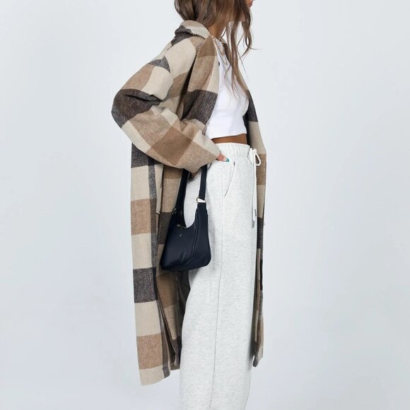 Princess Polly Penelope Coat in Beige Check NWT Size M/L - Picture 14 of 16